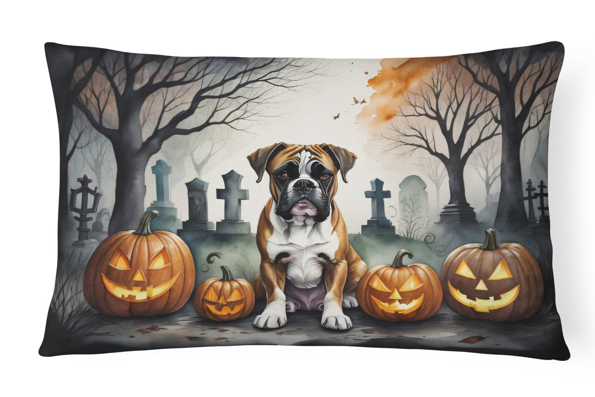 Caroline's Treasures DAC2026PW1216 Boxer Spooky Halloween Fabric Decorative Pillow Machine Washable, Indoor Outdoor Decorative Pillow for Couch, Bed or Patio, 12HX16W