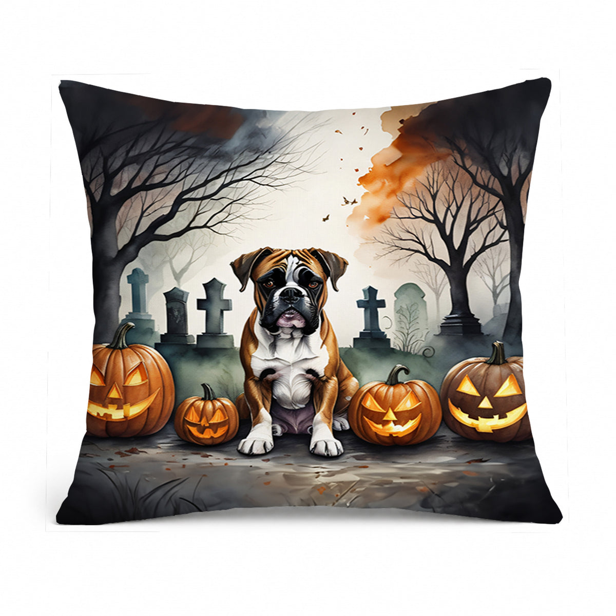 Caroline's Treasures DAC2026PW1414 Boxer Spooky Halloween Fabric Decorative Pillow Machine Washable, Indoor Outdoor Decorative Pillow for Couch, Bed or Patio, 14Hx14W