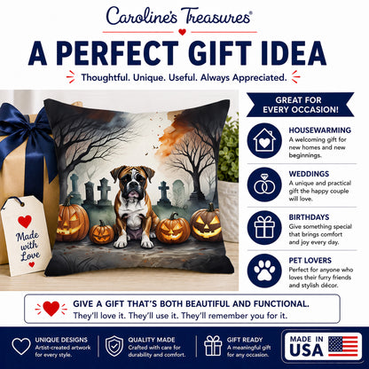 Caroline's Treasures DAC2026PW1414 Boxer Spooky Halloween Fabric Decorative Pillow Machine Washable, Indoor Outdoor Decorative Pillow for Couch, Bed or Patio, 14Hx14W