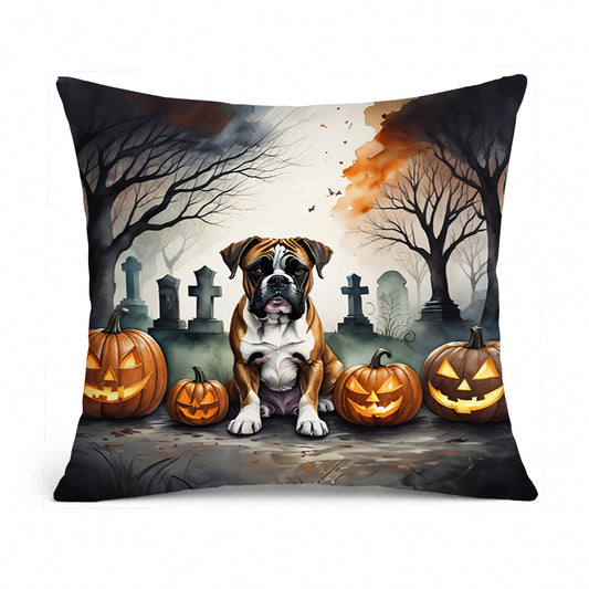 Caroline's Treasures DAC2026PW1818 Boxer Spooky Halloween Fabric Decorative Pillow Machine Washable, Indoor Outdoor Decorative Pillow for Couch, Bed or Patio, 18Hx18W