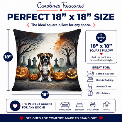 Caroline's Treasures DAC2026PW1818 Boxer Spooky Halloween Fabric Decorative Pillow Machine Washable, Indoor Outdoor Decorative Pillow for Couch, Bed or Patio, 18Hx18W