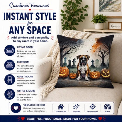 Caroline's Treasures DAC2026PW1818 Boxer Spooky Halloween Fabric Decorative Pillow Machine Washable, Indoor Outdoor Decorative Pillow for Couch, Bed or Patio, 18Hx18W
