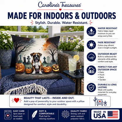 Caroline's Treasures DAC2026PW1818 Boxer Spooky Halloween Fabric Decorative Pillow Machine Washable, Indoor Outdoor Decorative Pillow for Couch, Bed or Patio, 18Hx18W