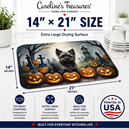Caroline's Treasures DAC2027DDM Cairn Terrier Spooky Halloween Dish Drying Mat Absorbent Dish Drying Mat Pad for Kitchen Counter Dish Drainer Mat for Countertop, 14 x 21, Multicolor