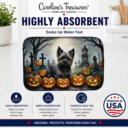 Caroline's Treasures DAC2027DDM Cairn Terrier Spooky Halloween Dish Drying Mat Absorbent Dish Drying Mat Pad for Kitchen Counter Dish Drainer Mat for Countertop, 14 x 21, Multicolor