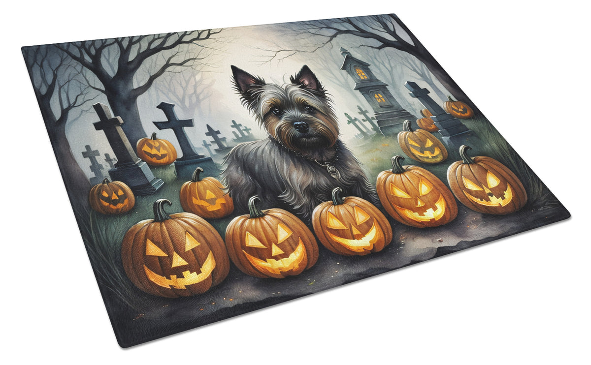 Caroline's Treasures DAC2027LCB Cairn Terrier Spooky Halloween Glass Cutting Board Large Decorative Tempered Glass Kitchen Cutting and Serving Board Large Size Chopping Board
