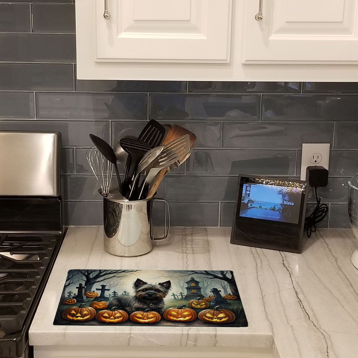 Caroline's Treasures DAC2027LCB Cairn Terrier Spooky Halloween Glass Cutting Board Large Decorative Tempered Glass Kitchen Cutting and Serving Board Large Size Chopping Board
