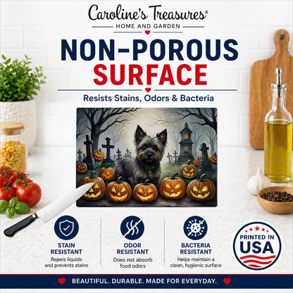 Caroline's Treasures DAC2027LCB Cairn Terrier Spooky Halloween Glass Cutting Board Large Decorative Tempered Glass Kitchen Cutting and Serving Board Large Size Chopping Board
