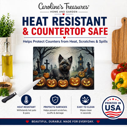 Caroline's Treasures DAC2027LCB Cairn Terrier Spooky Halloween Glass Cutting Board Large Decorative Tempered Glass Kitchen Cutting and Serving Board Large Size Chopping Board