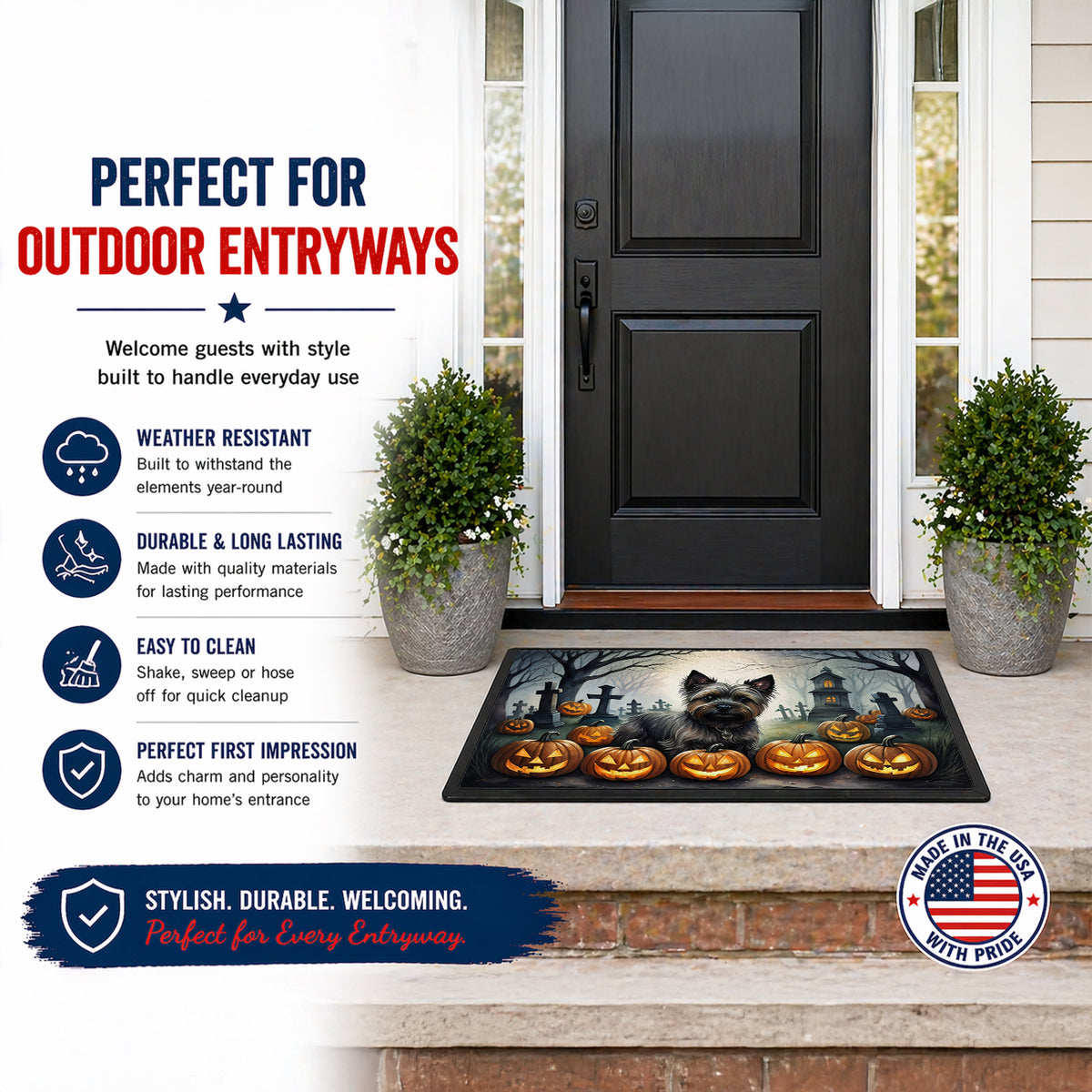 Caroline's Treasures DAC2027MAT Cairn Terrier Spooky Halloween Doormat 18x27 Front Door Mat Indoor Outdoor Rugs for Entryway, Non Slip Washable Low Pile, 18H X 27W