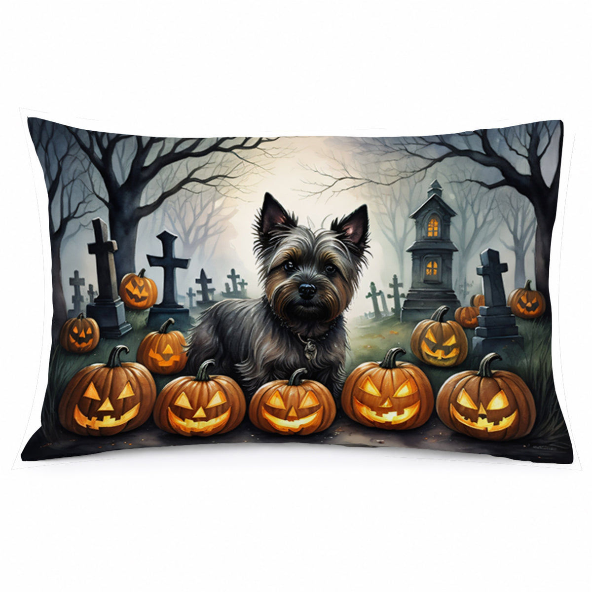 Caroline's Treasures DAC2027PILLOWCASE Cairn Terrier Spooky Halloween Fabric Standard Pillowcase Lightweight Super Soft Easy Care Decorative Artwork Pillowcase, Standard