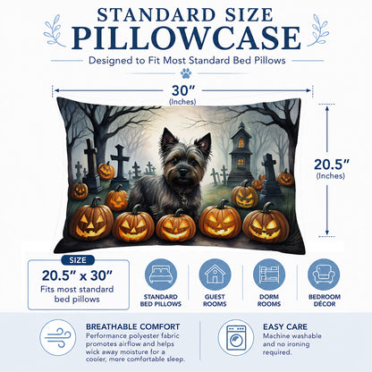 Caroline's Treasures DAC2027PILLOWCASE Cairn Terrier Spooky Halloween Fabric Standard Pillowcase Lightweight Super Soft Easy Care Decorative Artwork Pillowcase, Standard