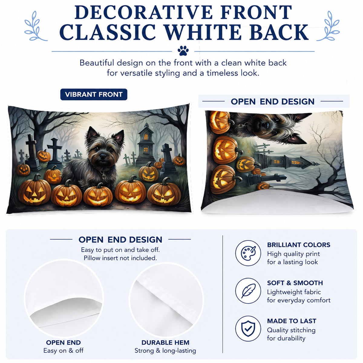 Caroline's Treasures DAC2027PILLOWCASE Cairn Terrier Spooky Halloween Fabric Standard Pillowcase Lightweight Super Soft Easy Care Decorative Artwork Pillowcase, Standard