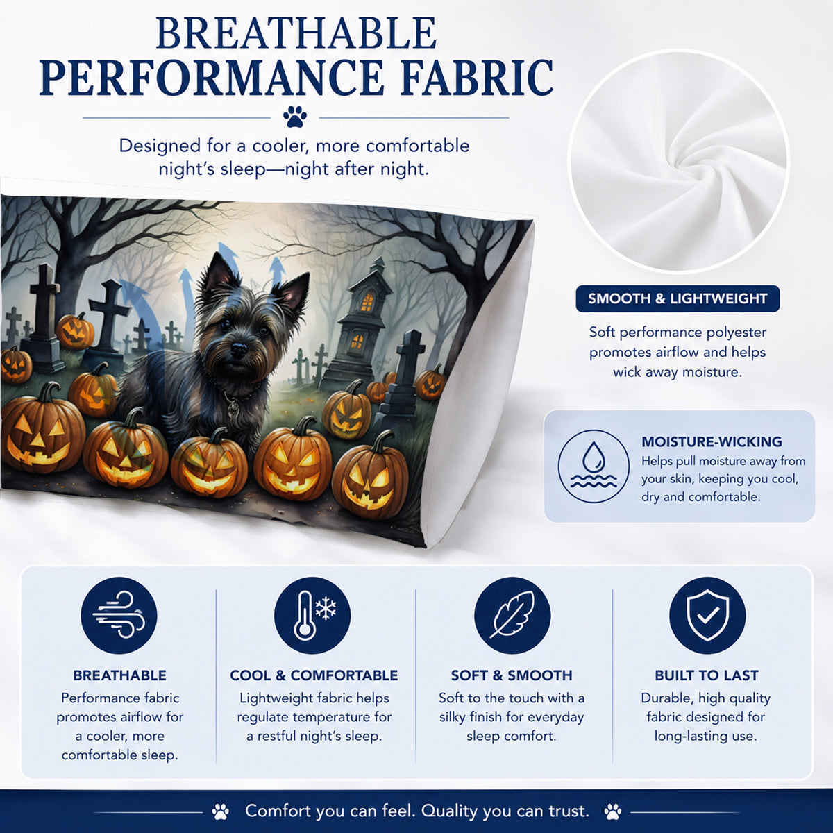 Caroline's Treasures DAC2027PILLOWCASE Cairn Terrier Spooky Halloween Fabric Standard Pillowcase Lightweight Super Soft Easy Care Decorative Artwork Pillowcase, Standard