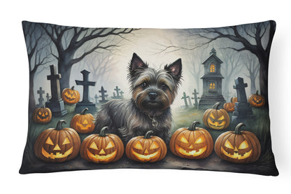 Caroline's Treasures DAC2027PW1216 Cairn Terrier Spooky Halloween Fabric Decorative Pillow Machine Washable, Indoor Outdoor Decorative Pillow for Couch, Bed or Patio, 12HX16W