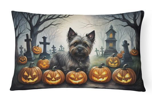 Caroline's Treasures DAC2027PW1216 Cairn Terrier Spooky Halloween Fabric Decorative Pillow Machine Washable, Indoor Outdoor Decorative Pillow for Couch, Bed or Patio, 12HX16W