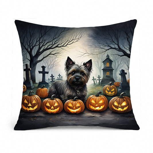 Caroline's Treasures DAC2027PW1414 Cairn Terrier Spooky Halloween Fabric Decorative Pillow Machine Washable, Indoor Outdoor Decorative Pillow for Couch, Bed or Patio, 14Hx14W