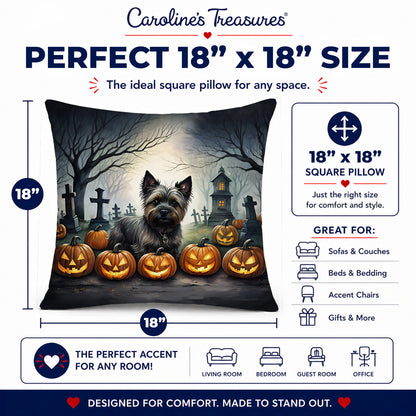 Caroline's Treasures DAC2027PW1818 Cairn Terrier Spooky Halloween Fabric Decorative Pillow Machine Washable, Indoor Outdoor Decorative Pillow for Couch, Bed or Patio, 18Hx18W