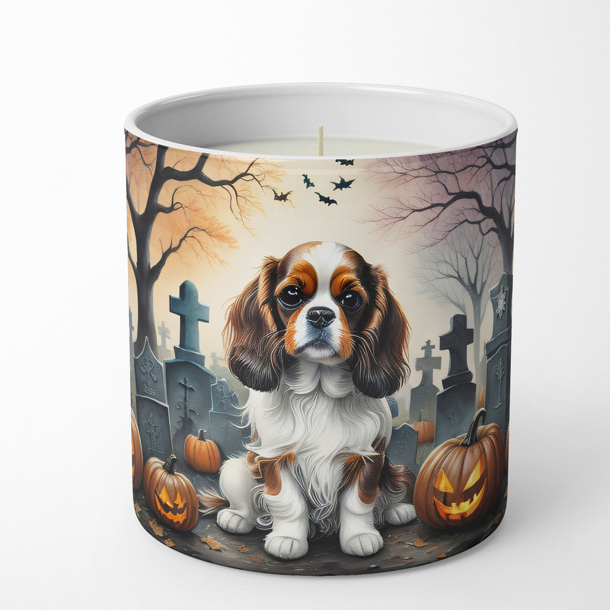 Caroline's Treasures DAC2028CDL Cavalier Spaniel Spooky Halloween Decorative Soy Candle Nature Soy Wax Essential Oil Home Decor Ideal for Bedroom Kitchen Bath Office Gift, 10 oz