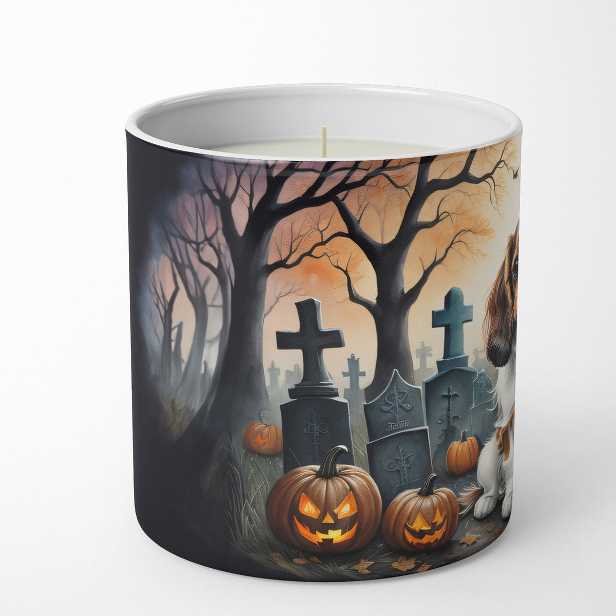 Caroline's Treasures DAC2028CDL Cavalier Spaniel Spooky Halloween Decorative Soy Candle Nature Soy Wax Essential Oil Home Decor Ideal for Bedroom Kitchen Bath Office Gift, 10 oz