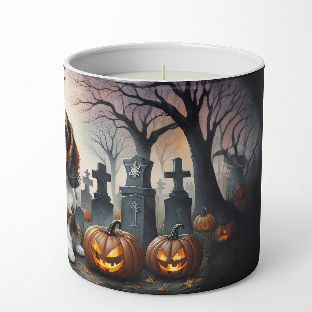 Caroline's Treasures DAC2028CDL Cavalier Spaniel Spooky Halloween Decorative Soy Candle Nature Soy Wax Essential Oil Home Decor Ideal for Bedroom Kitchen Bath Office Gift, 10 oz