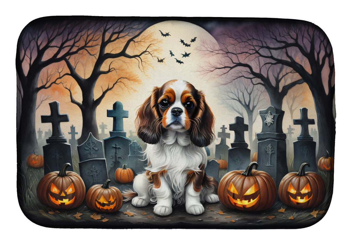 Caroline's Treasures DAC2028DDM Cavalier Spaniel Spooky Halloween Dish Drying Mat Absorbent Dish Drying Mat Pad for Kitchen Counter Dish Drainer Mat for Countertop, 14 x 21, Multicolor