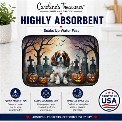 Caroline's Treasures DAC2028DDM Cavalier Spaniel Spooky Halloween Dish Drying Mat Absorbent Dish Drying Mat Pad for Kitchen Counter Dish Drainer Mat for Countertop, 14 x 21, Multicolor