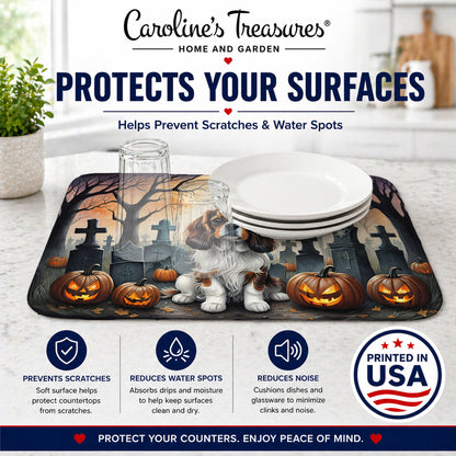 Caroline's Treasures DAC2028DDM Cavalier Spaniel Spooky Halloween Dish Drying Mat Absorbent Dish Drying Mat Pad for Kitchen Counter Dish Drainer Mat for Countertop, 14 x 21, Multicolor
