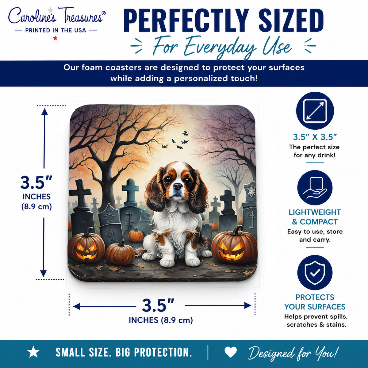 Caroline's Treasures Cavalier Spaniel Dogs Foam Drink Coasters Set of 4