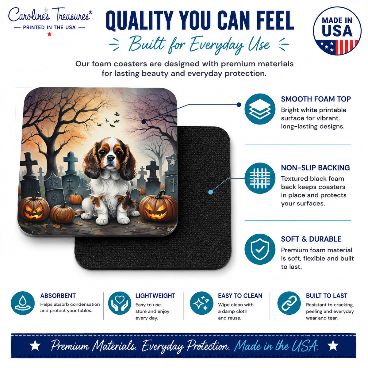 Caroline's Treasures Cavalier Spaniel Dogs Foam Drink Coasters Set of 4