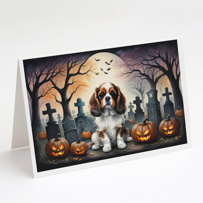 Caroline's Treasures DAC2028GCA7P Cavalier Spaniel Spooky Halloween Greeting Cards and Envelopes Pack of 8 Blank Cards with Envelopes Whimsical A7 Size 5x7 Blank Greeting Cards