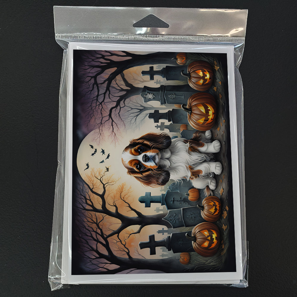 Caroline's Treasures DAC2028GCA7P Cavalier Spaniel Spooky Halloween Greeting Cards and Envelopes Pack of 8 Blank Cards with Envelopes Whimsical A7 Size 5x7 Blank Greeting Cards
