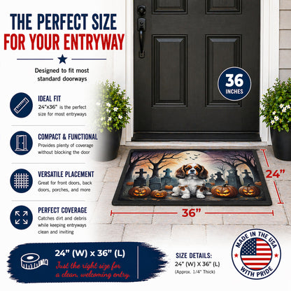 Caroline's Treasures DAC2028JMAT Cavalier Spaniel Spooky Halloween Indoor or Outdoor Mat 24x36 Front Door Mat Indoor Outdoor Rugs for Entryway, Non Slip Washable Low Pile, 24H X 36W