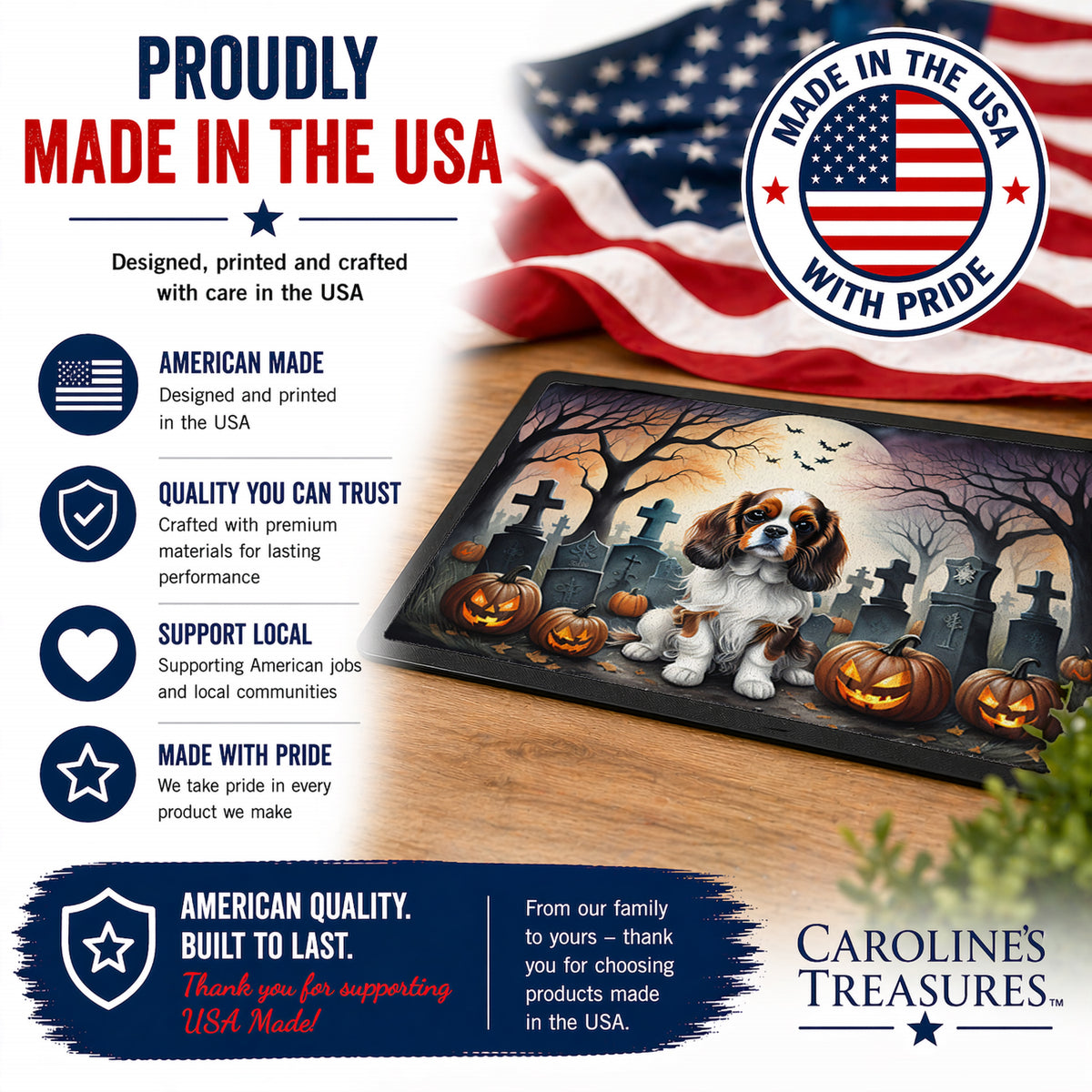 Caroline's Treasures DAC2028JMAT Cavalier Spaniel Spooky Halloween Indoor or Outdoor Mat 24x36 Front Door Mat Indoor Outdoor Rugs for Entryway, Non Slip Washable Low Pile, 24H X 36W