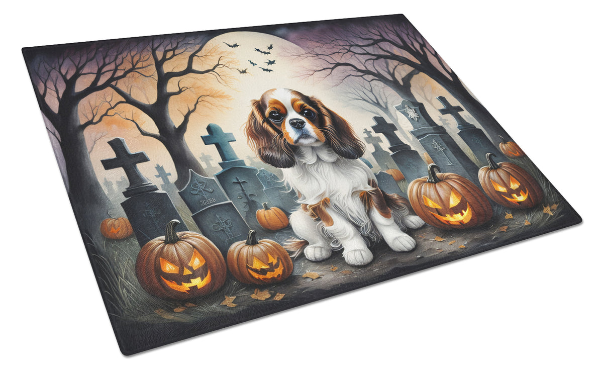Caroline's Treasures DAC2028LCB Cavalier Spaniel Spooky Halloween Glass Cutting Board Large Decorative Tempered Glass Kitchen Cutting and Serving Board Large Size Chopping Board