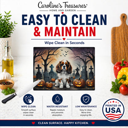 Caroline's Treasures DAC2028LCB Cavalier Spaniel Spooky Halloween Glass Cutting Board Large Decorative Tempered Glass Kitchen Cutting and Serving Board Large Size Chopping Board