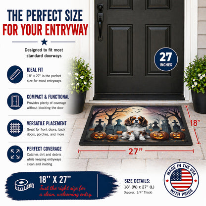 Caroline's Treasures DAC2028MAT Cavalier Spaniel Spooky Halloween Doormat 18x27 Front Door Mat Indoor Outdoor Rugs for Entryway, Non Slip Washable Low Pile, 18H X 27W
