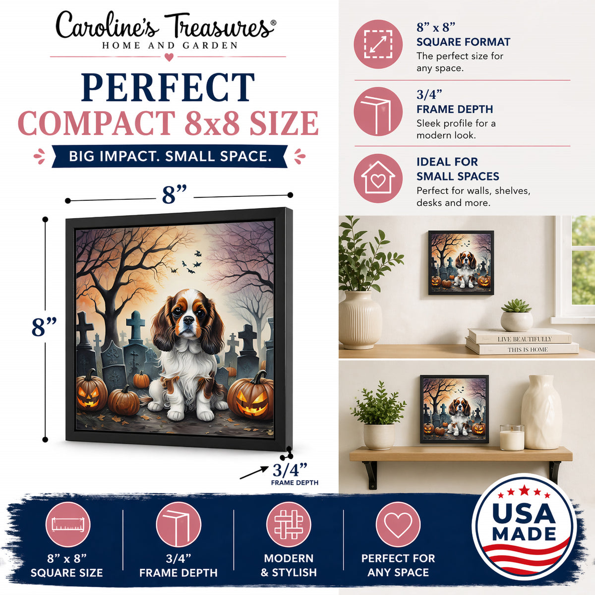 Caroline's Treasures Cavalier Spaniel Dogs Framed Metal Wall Art 8x8 In