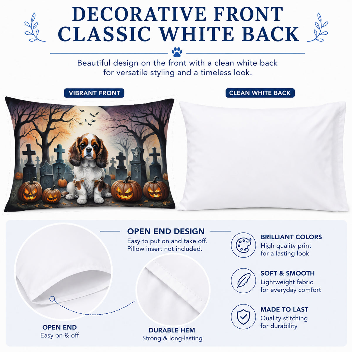 Caroline's Treasures DAC2028PILLOWCASE Cavalier Spaniel Spooky Halloween Fabric Standard Pillowcase Lightweight Super Soft Easy Care Decorative Artwork Pillowcase, Standard