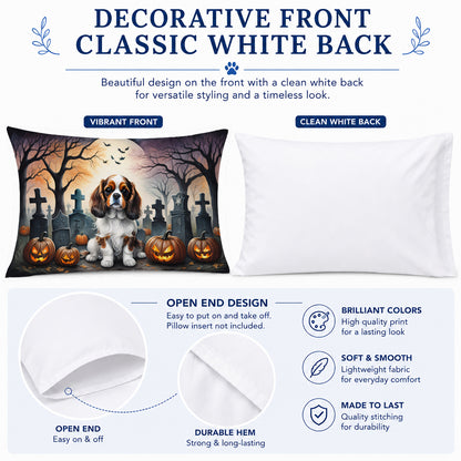 Caroline's Treasures DAC2028PILLOWCASE Cavalier Spaniel Spooky Halloween Fabric Standard Pillowcase Lightweight Super Soft Easy Care Decorative Artwork Pillowcase, Standard