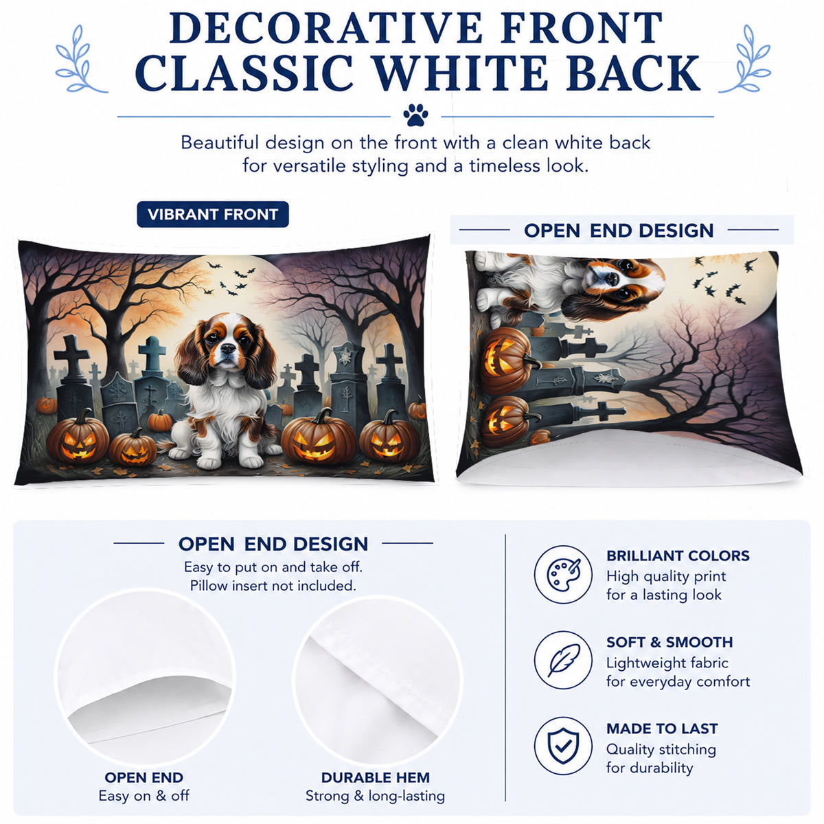 Caroline's Treasures DAC2028PILLOWCASE Cavalier Spaniel Spooky Halloween Fabric Standard Pillowcase Lightweight Super Soft Easy Care Decorative Artwork Pillowcase, Standard