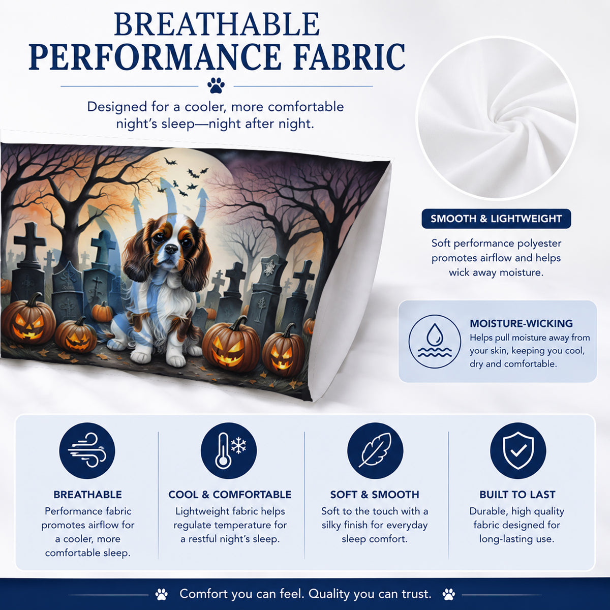 Caroline's Treasures DAC2028PILLOWCASE Cavalier Spaniel Spooky Halloween Fabric Standard Pillowcase Lightweight Super Soft Easy Care Decorative Artwork Pillowcase, Standard