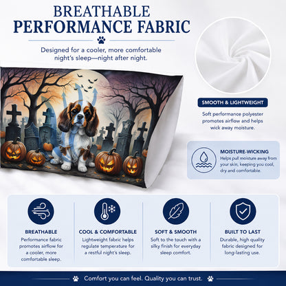 Caroline's Treasures DAC2028PILLOWCASE Cavalier Spaniel Spooky Halloween Fabric Standard Pillowcase Lightweight Super Soft Easy Care Decorative Artwork Pillowcase, Standard