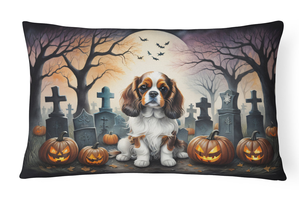 Caroline's Treasures DAC2028PW1216 Cavalier Spaniel Spooky Halloween Fabric Decorative Pillow Machine Washable, Indoor Outdoor Decorative Pillow for Couch, Bed or Patio, 12HX16W