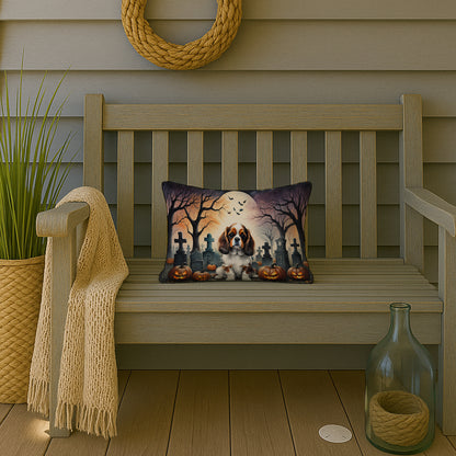 Caroline's Treasures DAC2028PW1216 Cavalier Spaniel Spooky Halloween Fabric Decorative Pillow Machine Washable, Indoor Outdoor Decorative Pillow for Couch, Bed or Patio, 12HX16W
