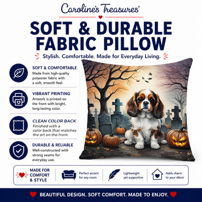 Caroline's Treasures DAC2028PW1414 Cavalier Spaniel Spooky Halloween Fabric Decorative Pillow Machine Washable, Indoor Outdoor Decorative Pillow for Couch, Bed or Patio, 14Hx14W