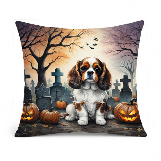 Caroline's Treasures DAC2028PW1818 Cavalier Spaniel Spooky Halloween Fabric Decorative Pillow Machine Washable, Indoor Outdoor Decorative Pillow for Couch, Bed or Patio, 18Hx18W