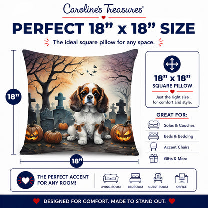 Caroline's Treasures DAC2028PW1818 Cavalier Spaniel Spooky Halloween Fabric Decorative Pillow Machine Washable, Indoor Outdoor Decorative Pillow for Couch, Bed or Patio, 18Hx18W
