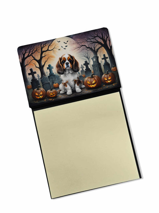 Caroline's Treasures Cavalier Spaniel Spooky Halloween Sticky Note Holder Refillable Dispenser Self-Sticky Note Pads, Memo Pads Blank Desk Accessories