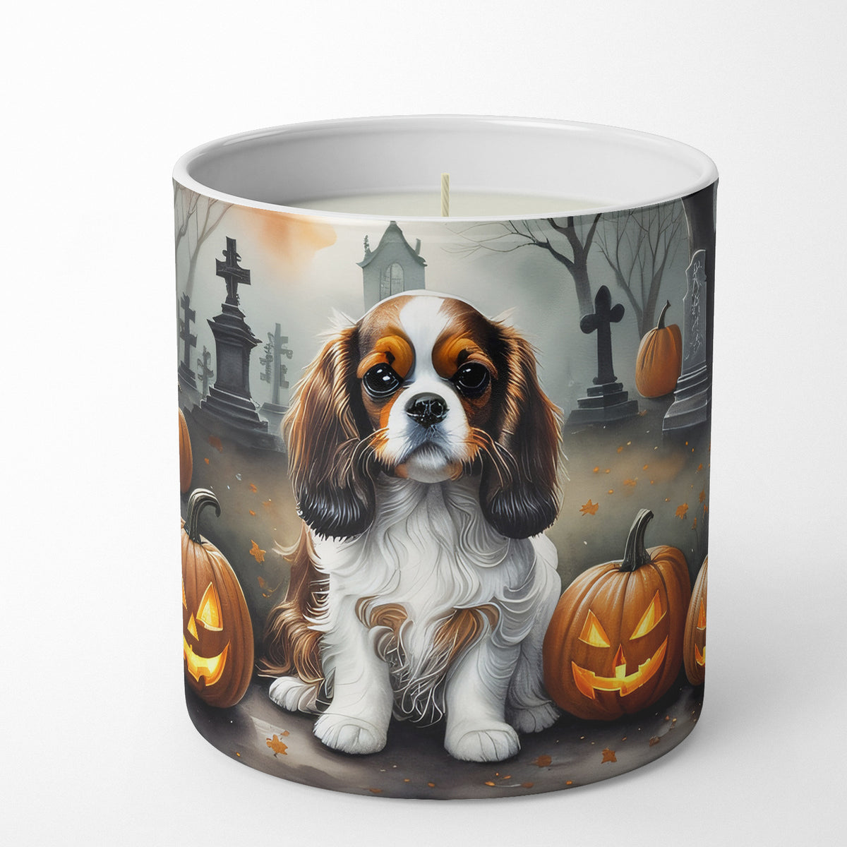 Caroline's Treasures DAC2029CDL Cavalier Spaniel Spooky Halloween Decorative Soy Candle Nature Soy Wax Essential Oil Home Decor Ideal for Bedroom Kitchen Bath Office Gift, 10 oz